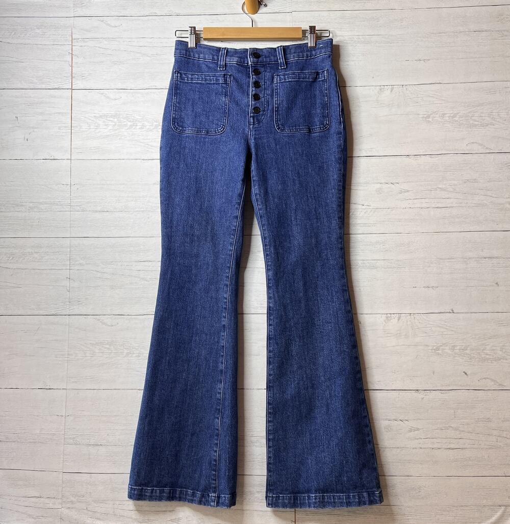 Madewell Jeans Womens Size 28 The Flea Market Flare Button Fly Dark Wash Cotton